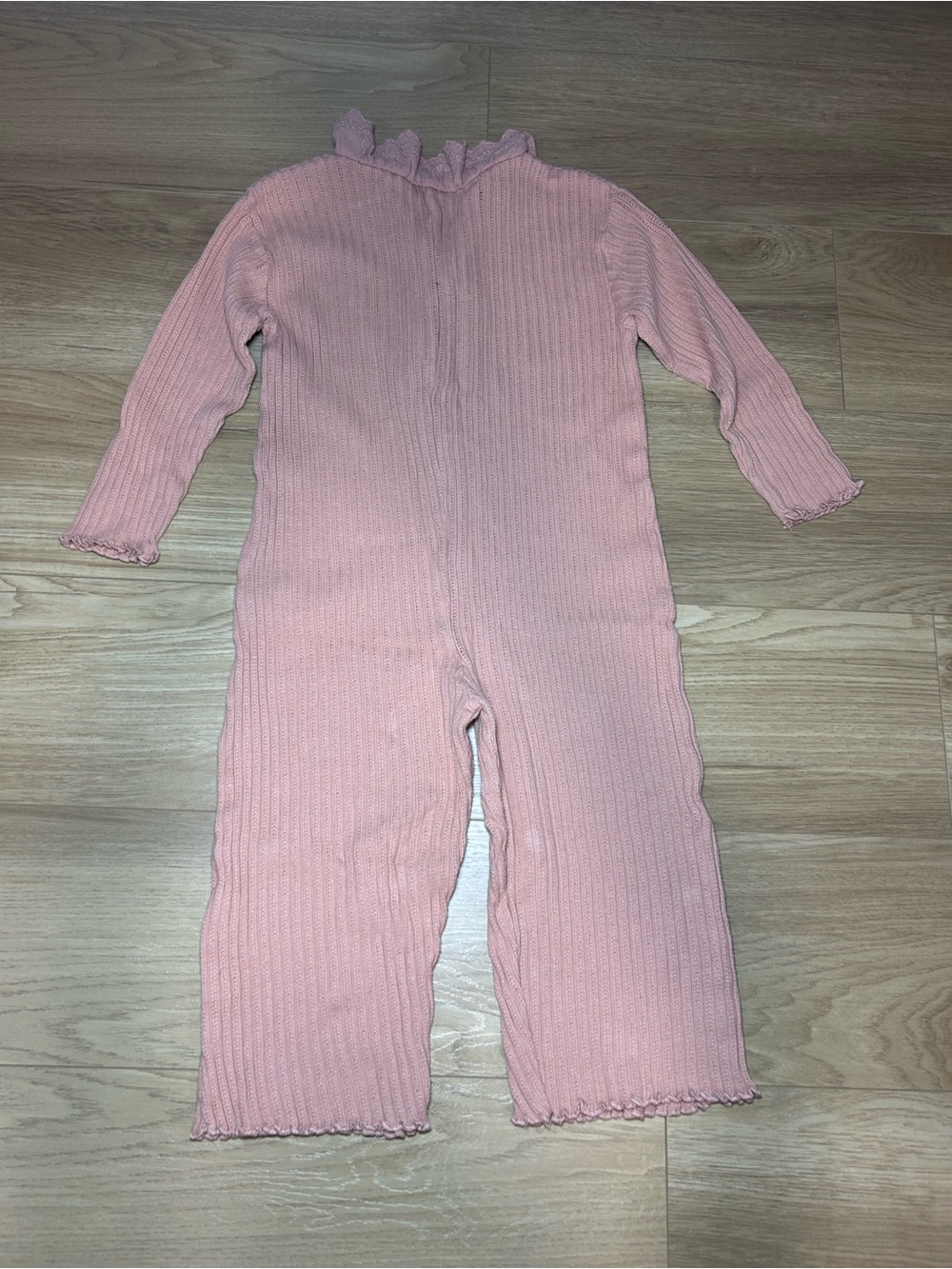 Zara Pink Ribbed Ruffle-Trim One-Piece Bodysuit - Picture 7 of 8
